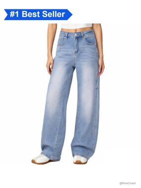 Wide Leg High Rise Baggy Barrel Denim Jeans Stretch Comfort YKK Zip